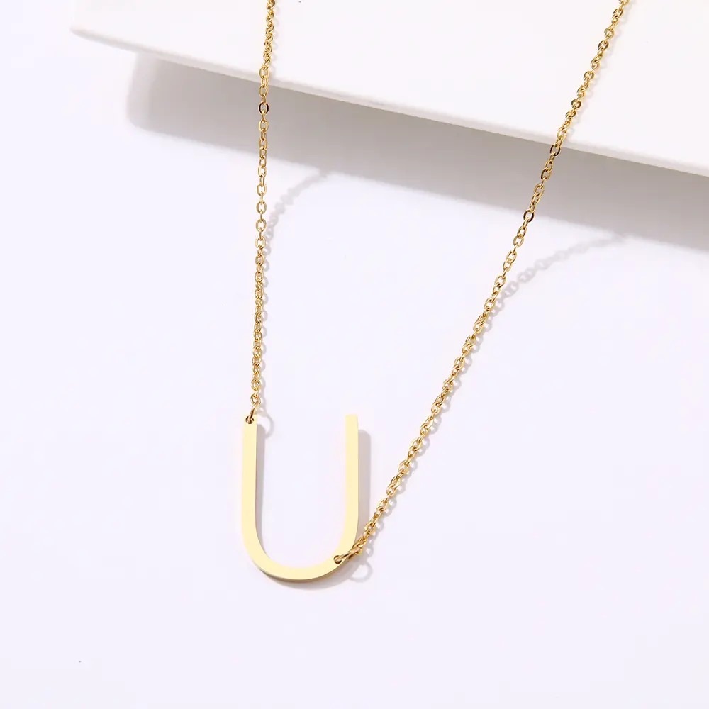 ◾️18k Gold Plated Sideways Initial Letter “U”Pendant Necklace
